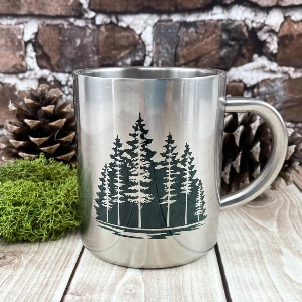 Pine Tree Forest Enamel Camping Mug Watercolor Printed Coffee Mugs 12 Oz Stainless  Steel Gifts for Outdoors, Nature, Evergreens 