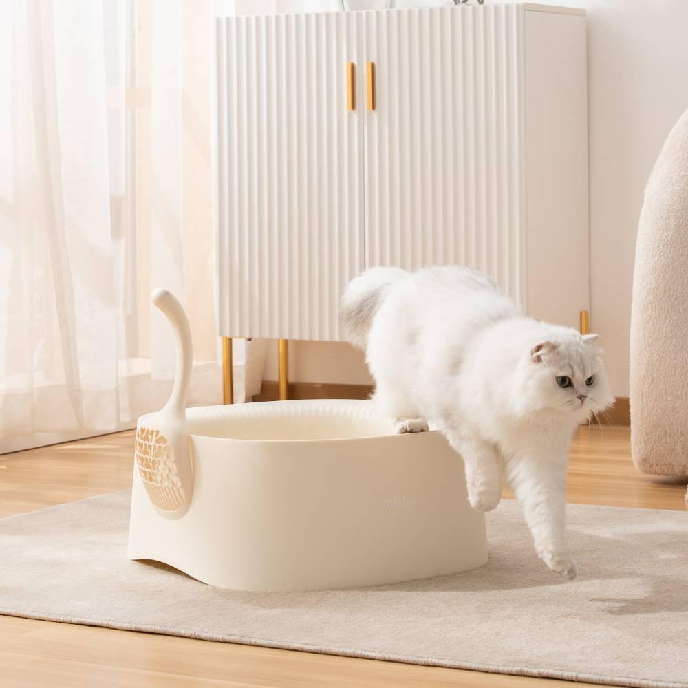 Michu Macaron High Edge Cream White Open Style Extra Large Cat Litter Box Designed by MEOOF XL