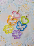 Glittery Spring Earrings | Glittery Heart Earrings | Butterfly Earrings | Glittery Earrings | Spring Earrings | Flower Earrings | Festival Earrings | Rave Earrings
