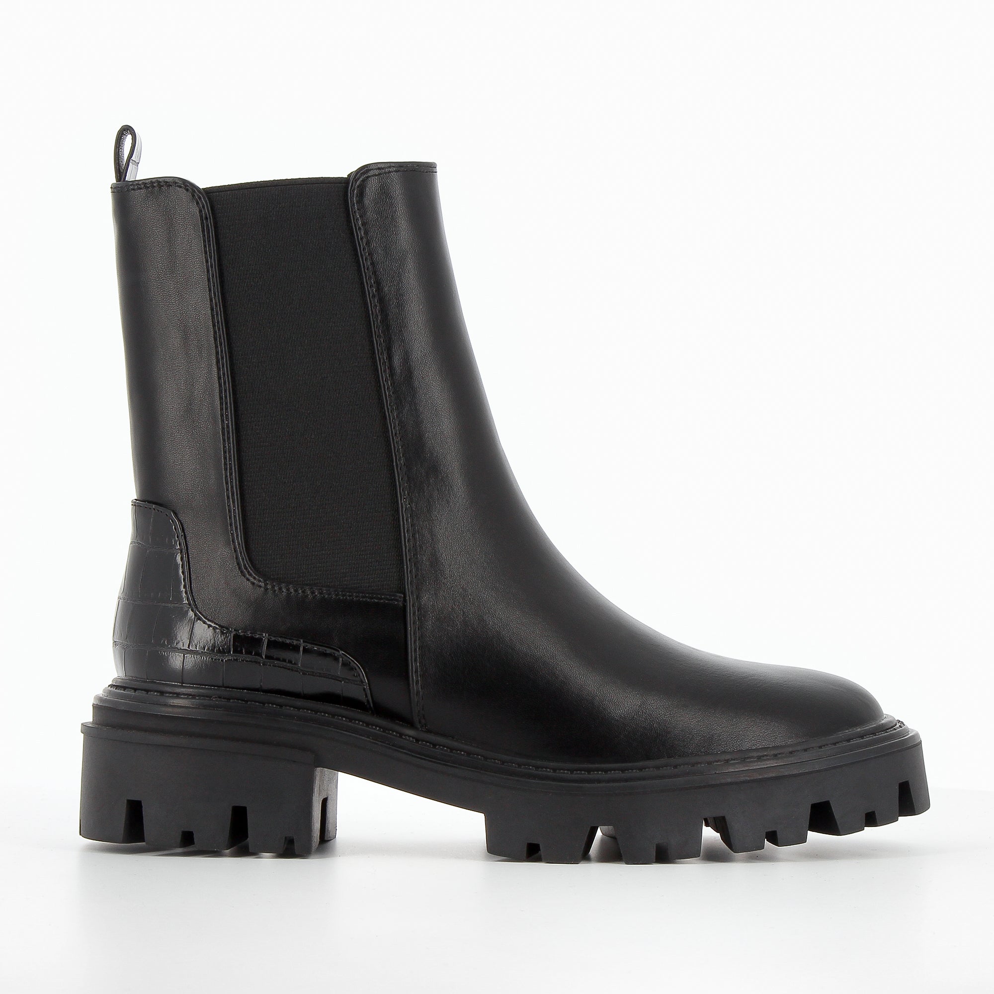Black Aude Chelsea ankle boots with croco effect heel notch • Vanessa Wu