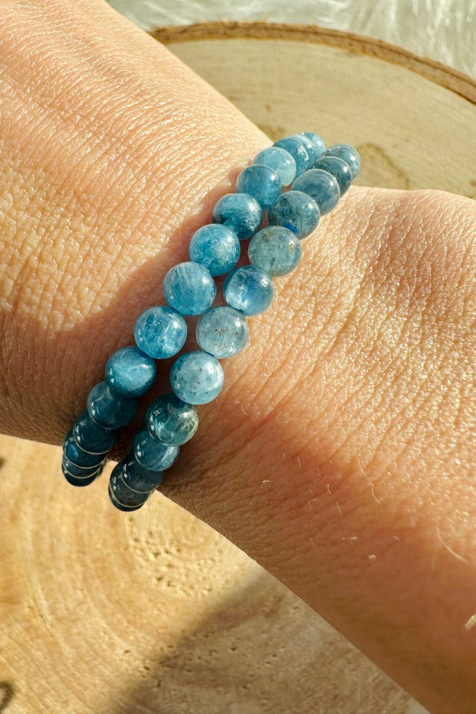 Blue Jade Crystal Bracelet - Barrel Bead, Leather Cord - Handmade Jewelry, Healing Crystal Bracelet, E2073, A