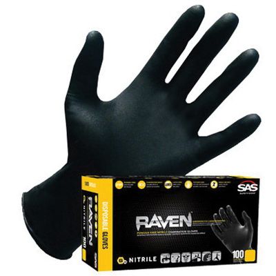 SAS® Raven Large Black Nitrile Gloves, Box of 100