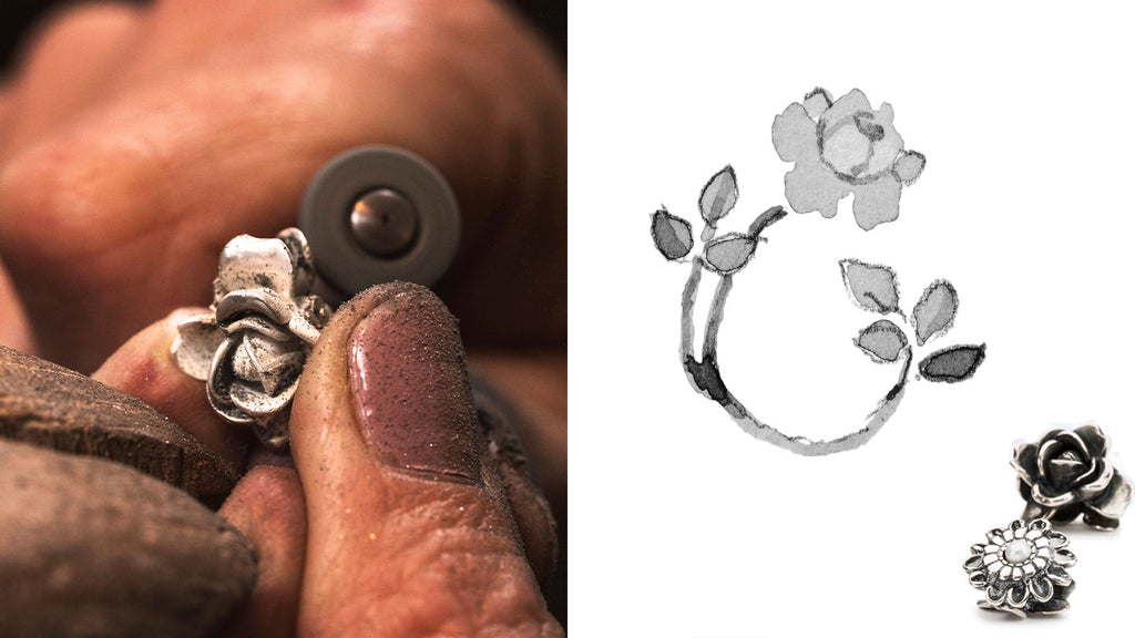 Trollbeads Rose Juni Geburtsblume in der Herstellung