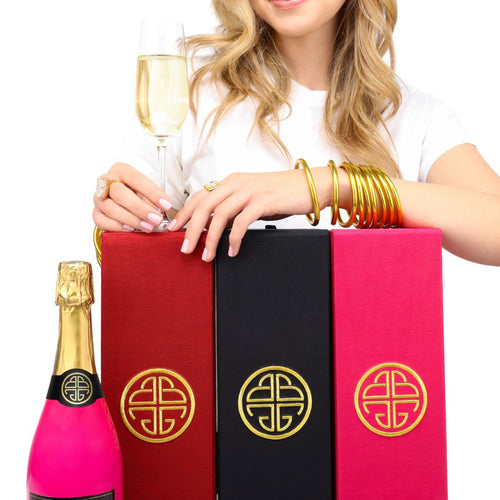 Pink, Black, and Red Silk Wine Box for Gifting  BuDhaGirl Sparkling Wines.jpg__PID:35c137c3-71b5-498a-ba60-992ff34b33f8