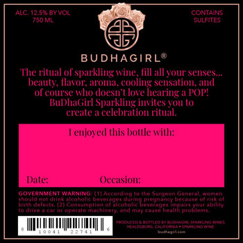 BuDhaGirl Sparkling Rosé Back Label | BuDhaGirl Sparkling Wines