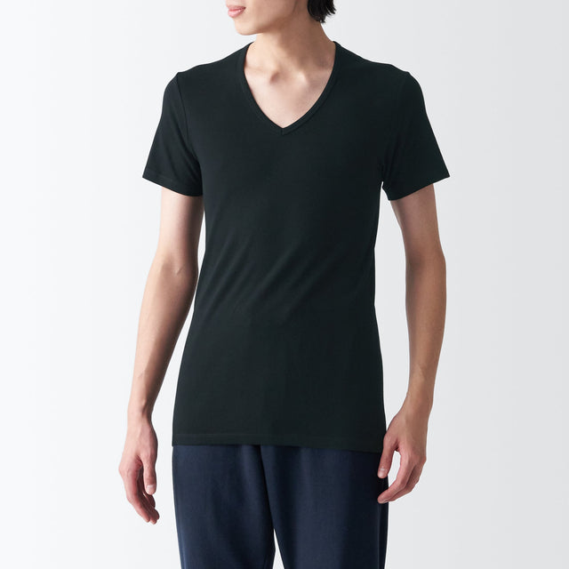 Men's Side Seamless Jersey V Neck Short Sleeve T-Shirt | MUJI USA