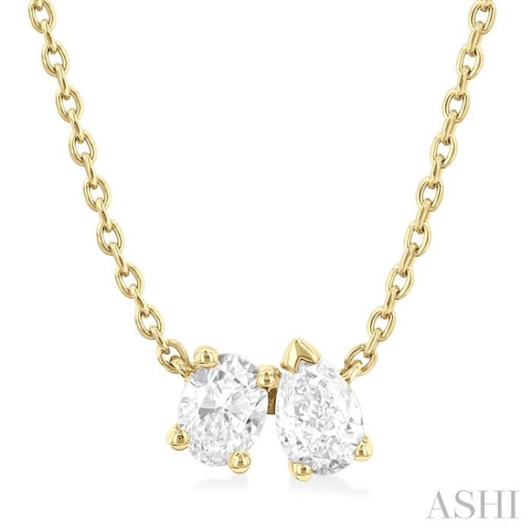1/3 Ctw Toi Et Moi Oval and Pear Cut Diamond Pendant in 14K Yellow Gold
