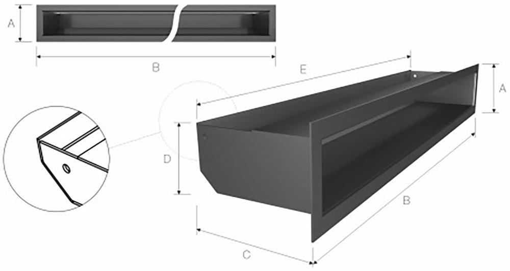 Grilă de aerisire ventilație șemineu, admisie aer, evacuare aer, dimensiuni