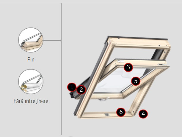 Fereastră de mansardă Velux GLL 1061B, Lemn de pin, deschidere de jos, Geam din 3 foi de sticlă