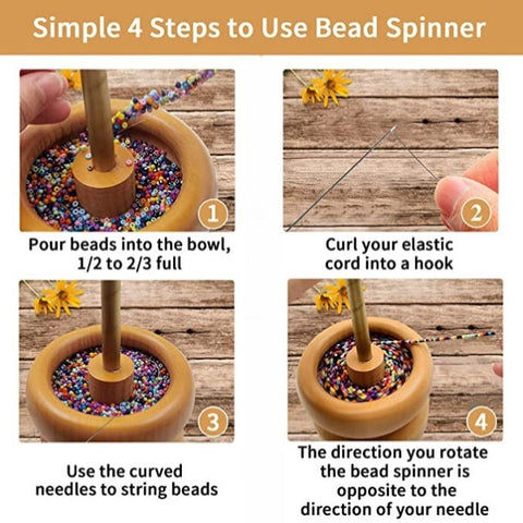 Bead Spinner With 3 Curved Needles,bead Stringing Tool,wooden Bead
