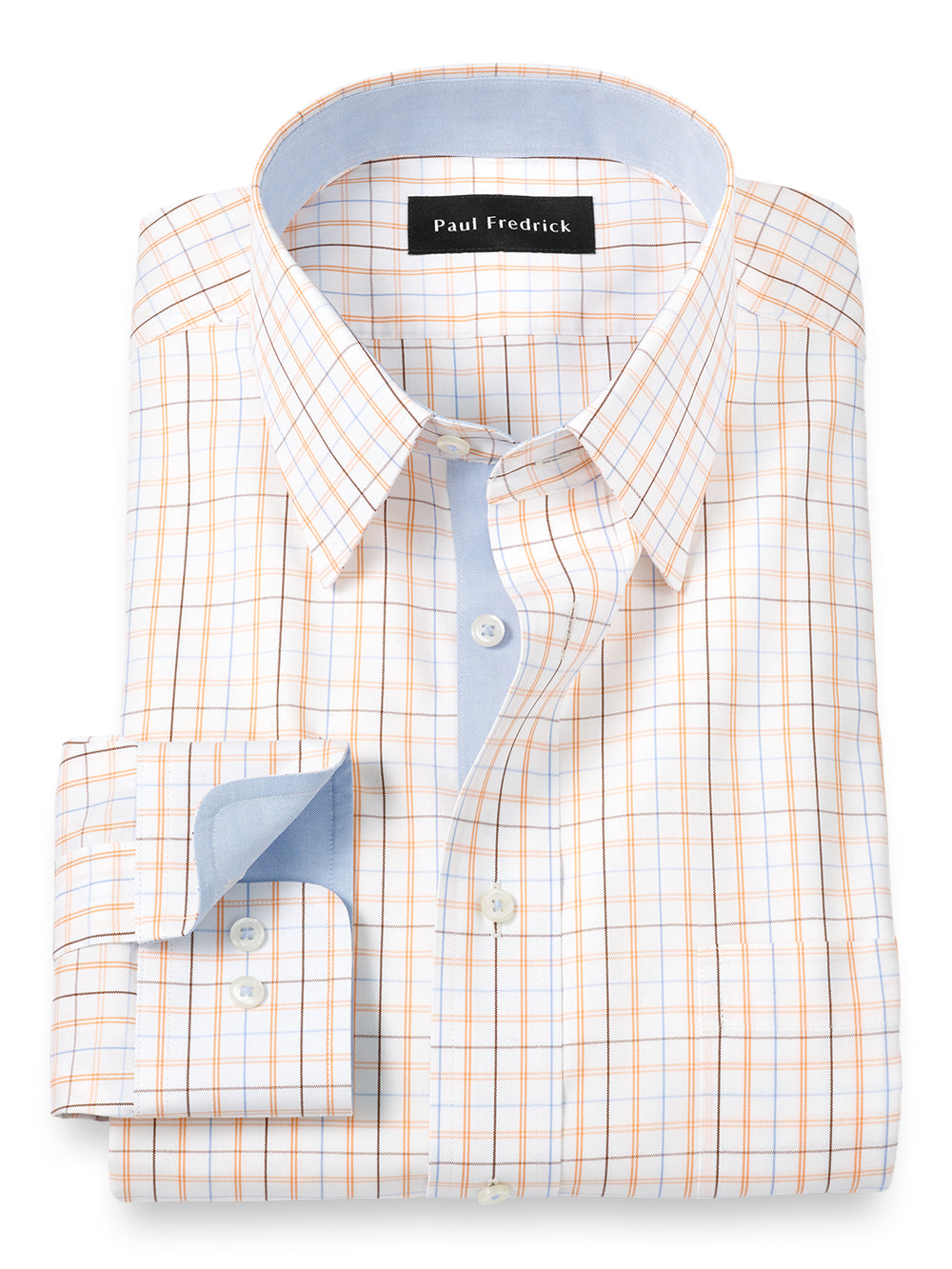 Tailored Fit Non-iron Cotton Tattersall Dress Shirt With Contrast Trim