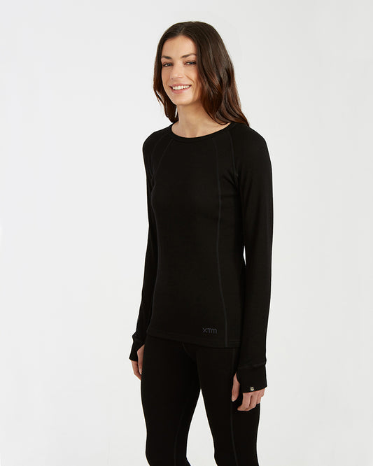 Men's Merino Wool Base Layer Crew Top Black - Xtm Europe