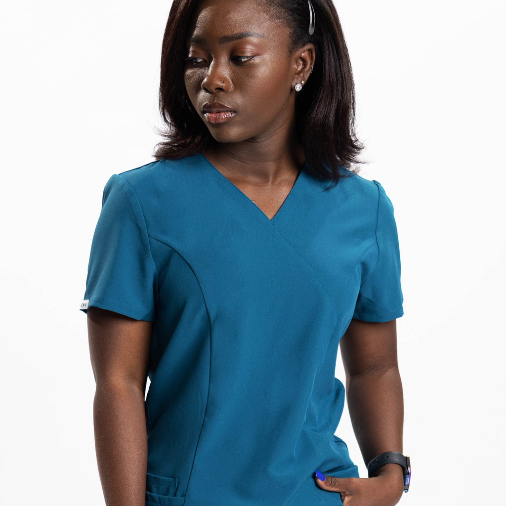 Blouse Médicale Femme, 2 Double Poches Latérales, Poche Poitrine