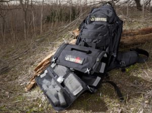 A bug-out bag includes water, food and tools to survive a disaster.
