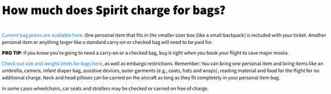 Spirit Airlines diaper bag policy