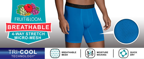 Fruit Of The Loom Men's Breathable Cooling Micro-Mesh Boxer Brief, 5 Pack