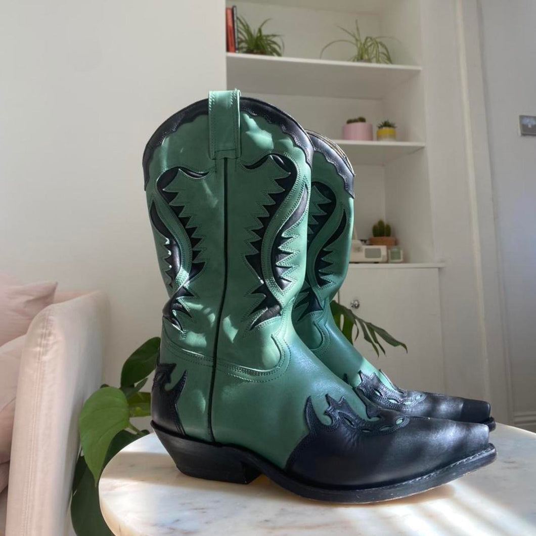 black and green cowboy boots