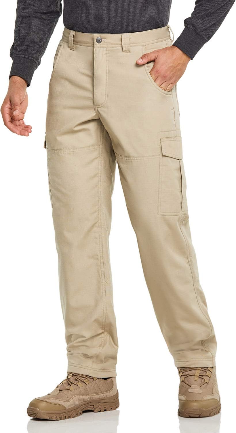 CQR Men's Tactical Pants, Water Resistant Ripstop Cargo Pants, Khaki