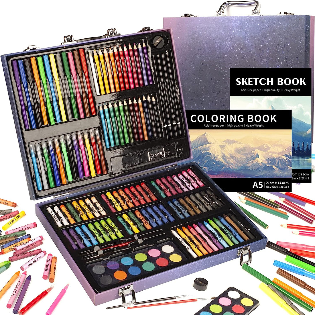 Toys & Activity :: Kinspory 150Pc Art Set with Sketch Book, Coloring Art Kit  Drawing Art Supplies Case, Markers Crayon Colour Pencils for Budding  Artists Kids Teens Boys -Black