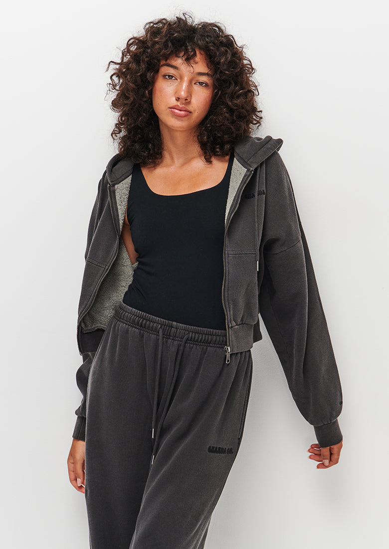 Cropped Zip Through Hoodie in Snow Marle