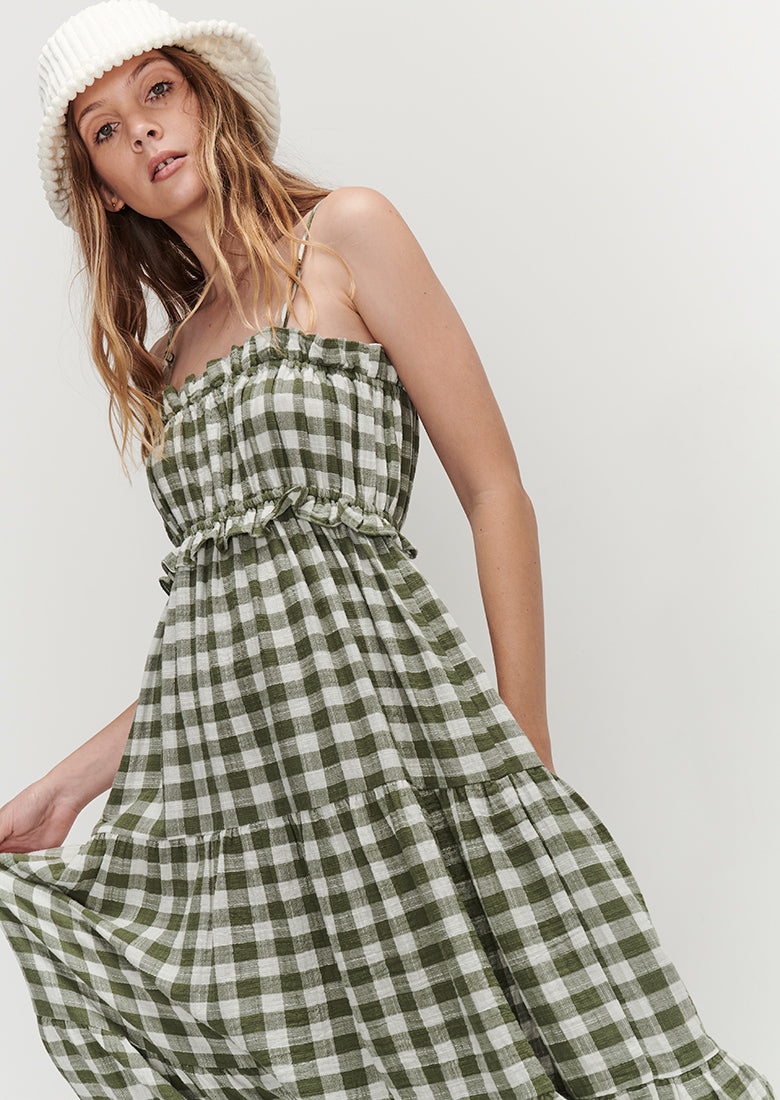 ヌキテパ】Shantung Check Tiered Dress | clinvida.com.br