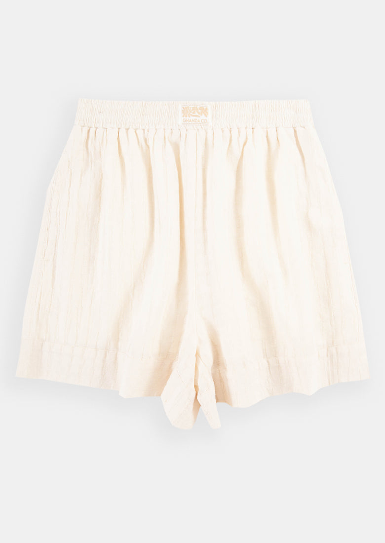 Gilma-Cay Organic Cotton & Linen Shorts In White & Blue Check