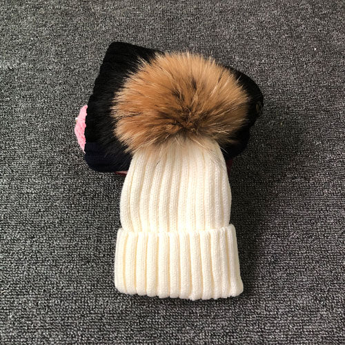 Winter Brand Female Fur Pom Poms hat Winter Hat For Women Girl 's Hat Knitted Beanies Cap Hat Th