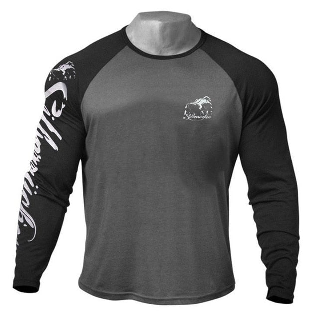 Casual Long sleeve Cotton T-shirt Men Gym Fitness Bodybuilding Workout Skinny t shirt Male Print Tee