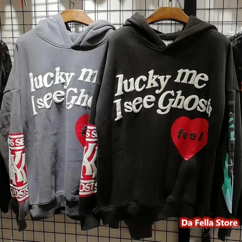 Kanye West Hoodies Lucky me i see ghosts Hoodie Red Heart Feel Logo Sweatshirts Kids see ghosts Pull