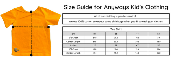 100% cotton, Expect Shrinkage in wash.  Measurements chart for Tee Shirt 	2T	3T	4T	5T Centimeters Half Chest	27.5	29.5	31.5	34 Center Length	31.5	33.5	35.5	38.5