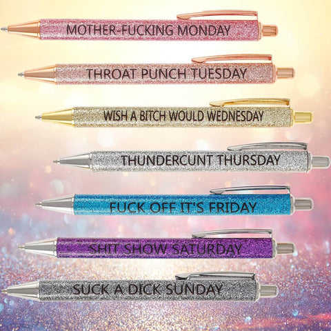 7-Pack Funny Word Daily Funny Pens,Funny Seven Days of the Week Pens,Swear Word