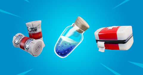 Image of bandages, shield potions, and medkits