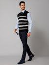 Cantabil Stripe Black Sleeveless V Neck Regular Fit Reversible Casual Sweater for Men