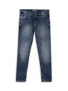 Cantabil Blue Solid Cotton Denim Flat Front Mid Rise Full Length Regular Fit Casual Jeans For Boys (7163136540811)