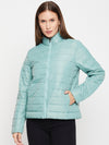 Cantabil Mint Blue Full Sleeves Mock Collar Casual Jacket for Women