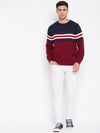 Cantabil Striped Maroon Full Sleeves Round Neck Regular Fit Casual Sweater for Men