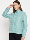 Cantabil Mint Blue Full Sleeves Mock Collar Casual Jacket for Women