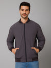 Cantabil Striped Grey and Black Full Sleeves Mock Collar Regular Fit Reversible Casual Jacket For Men
