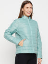 Cantabil Mint Blue Full Sleeves Mock Collar Casual Jacket for Women