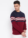 Cantabil Striped Maroon Full Sleeves Round Neck Regular Fit Casual Sweater for Men