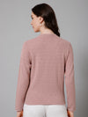 Cantabil Self Design Pink Round Neck Full Sleeves Regular Fit Women Casual Sweater