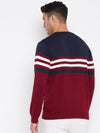 Cantabil Striped Maroon Full Sleeves Round Neck Regular Fit Casual Sweater for Men