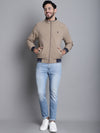 Cantabil Solid Brown Full Sleeves Mock Collar Regular Fit Reversible Casual Jacket for Men