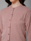 Cantabil Self Design Pink Round Neck Full Sleeves Regular Fit Women Casual Sweater