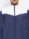 Cantabil Men Navy Blue Color Blocked Full Sleeves Reversible Casual Jacket