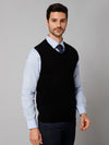 Cantabil Solid Black Sleeveless V Neck Reversible Regular Fit Casual Sweater for Men