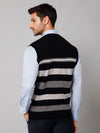 Cantabil Stripe Black Sleeveless V Neck Regular Fit Reversible Casual Sweater for Men