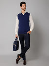 Cantabil Solid Blue Sleeveless V Neck Reversible Regular Fit Casual Sweater for Men