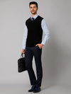 Cantabil Solid Black Sleeveless V Neck Reversible Regular Fit Casual Sweater for Men