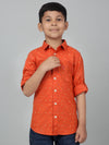 Cantabil Boy's Orange Printed Full Sleeves Shirt